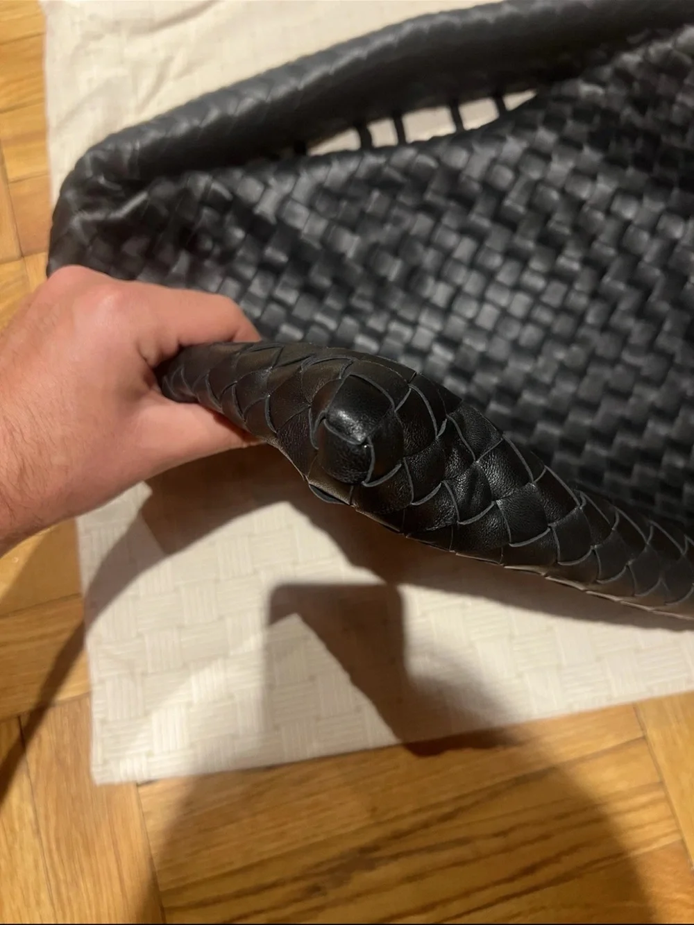 Bottega Veneta Large Black Leather Hop (Hobo) Intrecciato Bag - Authentic & New